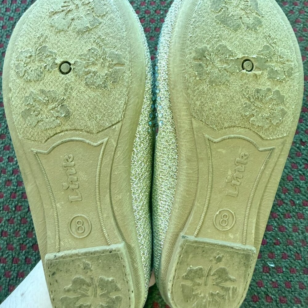 Link Comfort Toddler Girls Size 8 Gold Gemstone Mary Jane Flats Dress Shoes - Picture 7 of 7